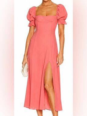 NWT - WeWoreWhat Coral Corset Puff Sleeve Midi Dress Size 10